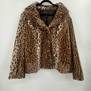 INC International Concepts Woman Faux Fur Leopard Print Jacket
